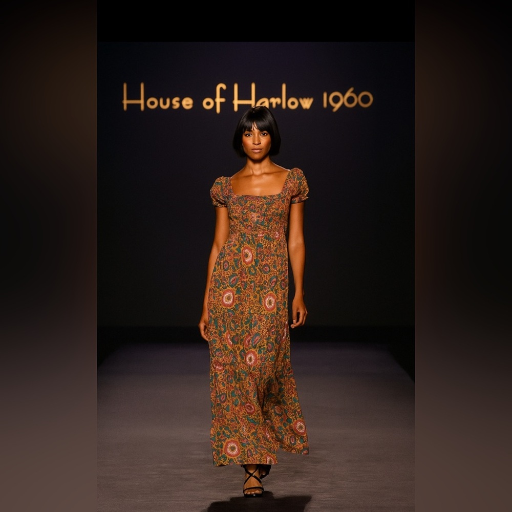 House of Harlow 1960 Floral Midi Dress Size Large Boho Ruffle Hem size M